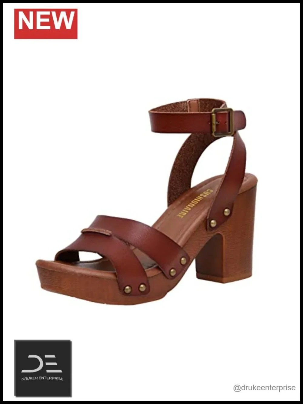 Women's Platform Sandals with Faux Wood Heel, Memory Foam Footbed